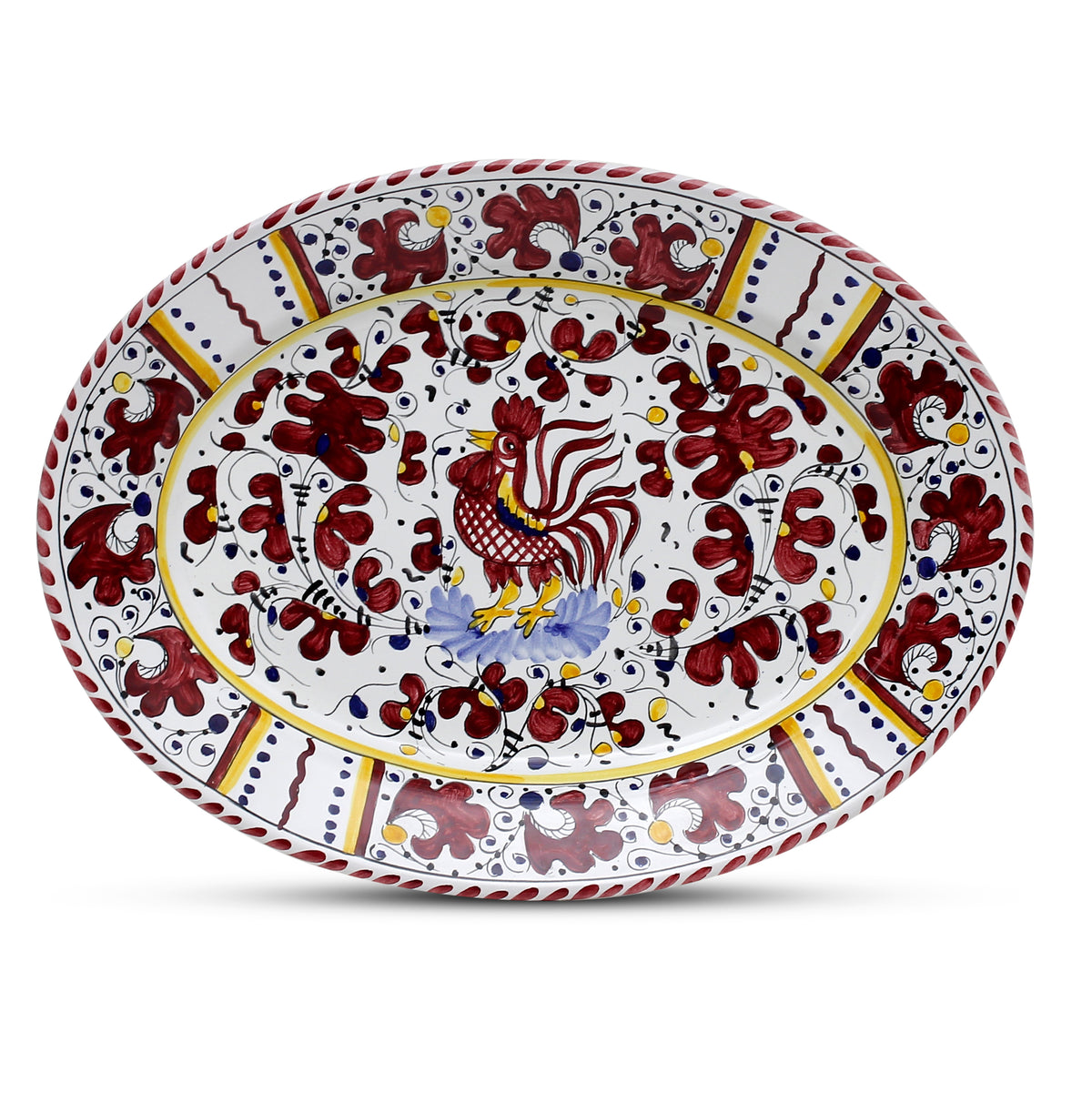 ORVIETO RED ROOSTER: Serving Set Charger + Salad Pasta Bowl + Oval Platter - tops-selection.shop