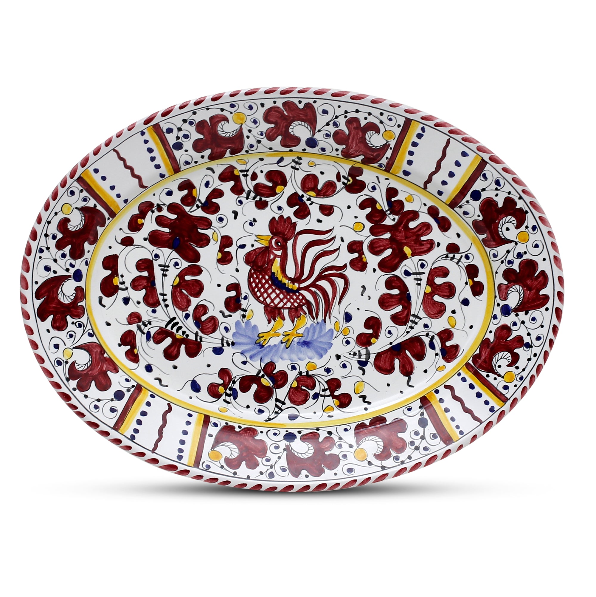 ORVIETO RED ROOSTER: Serving Set Charger + Salad Pasta Bowl + Oval Platter - tops-selection.shop