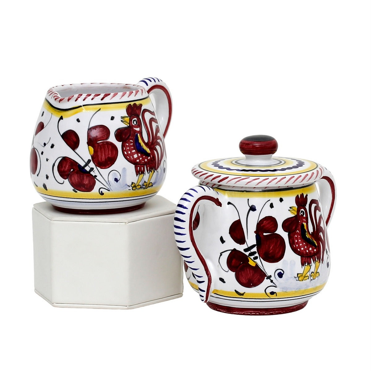 ORVIETO RED ROOSTER: Sugar and Creamer - tops-selection.shop