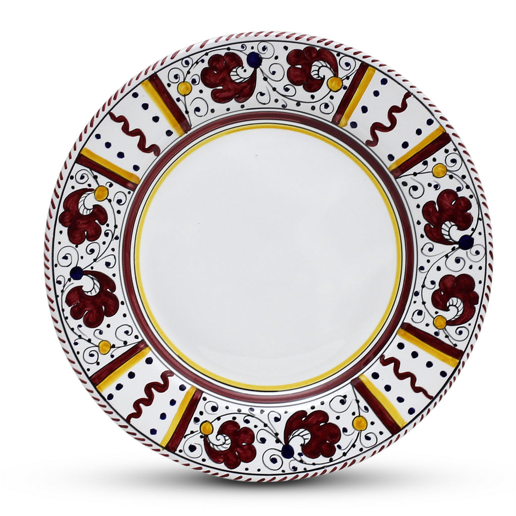 ORVIETO RED ROOSTER: Dinner Plate (White Center) [STRIPED RIM] - tops-selection.shop