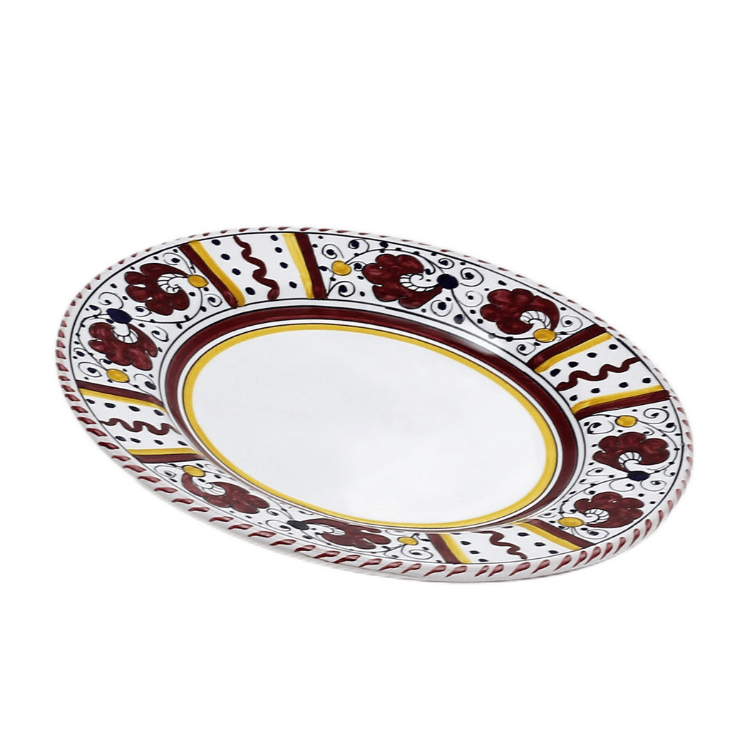 ORVIETO RED ROOSTER: Dinner Plate (White Center) [STRIPED RIM] - tops-selection.shop