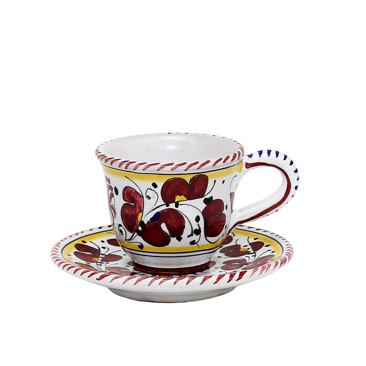 ORVIETO RED ROOSTER: Espresso cup and Saucer [STRIPED RIM] - tops-selection.shop