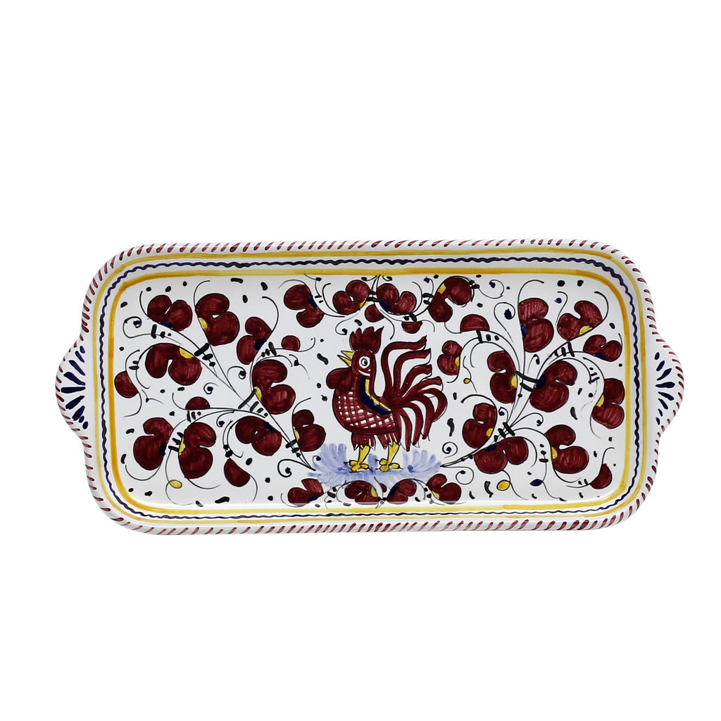 ORVIETO RED ROOSTER: Rectangular Tray [STRIPED RIM] - tops-selection.shop