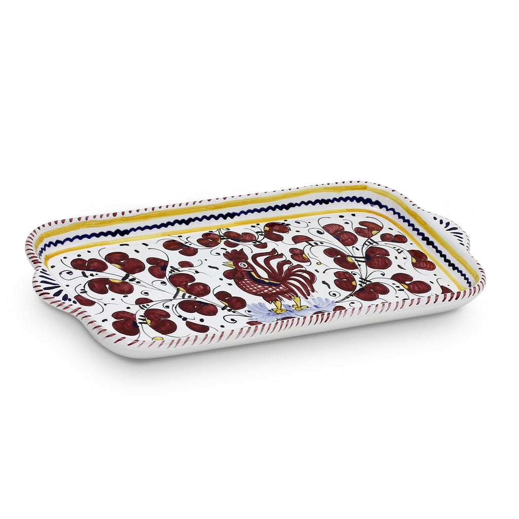 ORVIETO RED ROOSTER: Rectangular Tray [STRIPED RIM] - tops-selection.shop