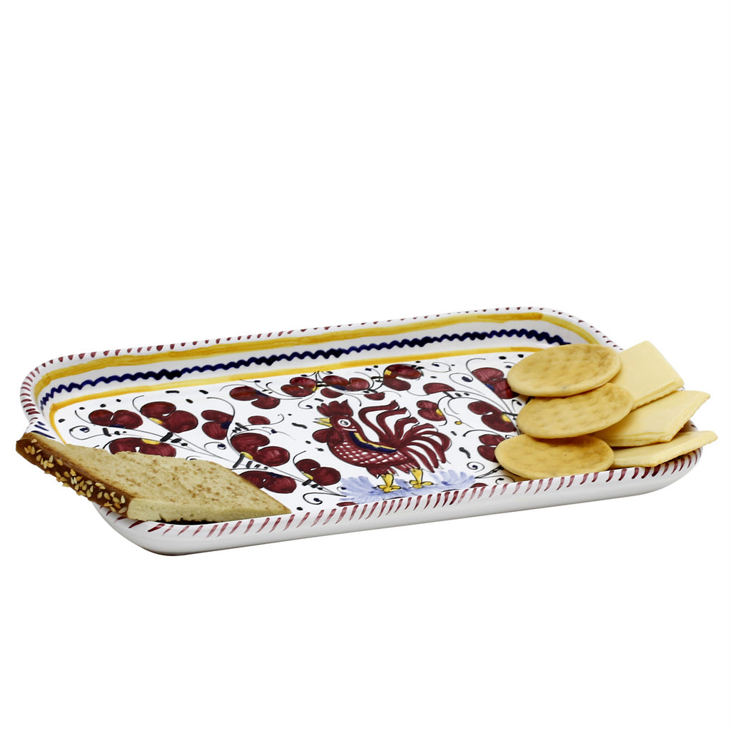 ORVIETO RED ROOSTER: Rectangular Tray [STRIPED RIM] - tops-selection.shop