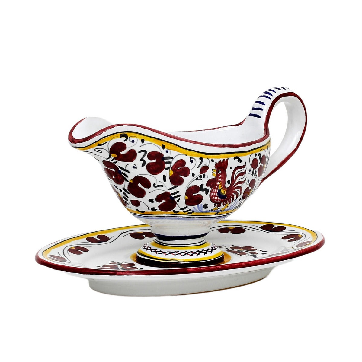 ORVIETO RED ROOSTER: Gravy Sauce Boat with Tray [R] - tops-selection.shop