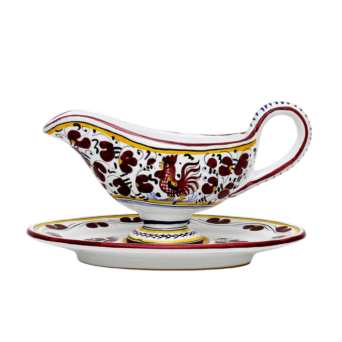 ORVIETO RED ROOSTER: Gravy Sauce Boat with Tray [R] - tops-selection.shop