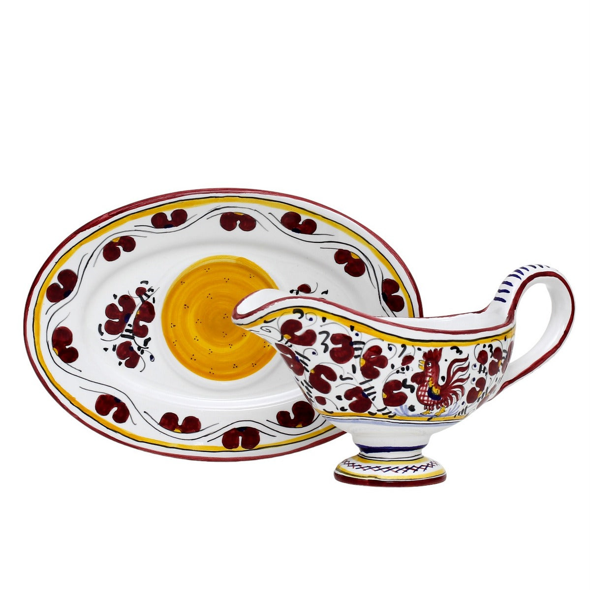 ORVIETO RED ROOSTER: Gravy Sauce Boat with Tray [R] - tops-selection.shop