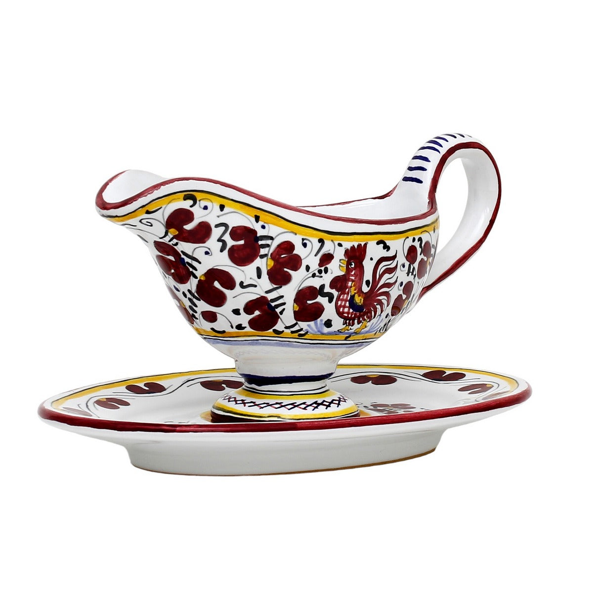 ORVIETO RED ROOSTER: Gravy Sauce Boat with Tray [R] - tops-selection.shop