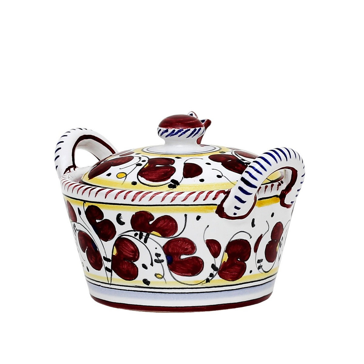 ORVIETO RED ROOSTER: Covered Parmesan Cheese Bowl with Spoon [STRIPED RIM] - tops-selection.shop