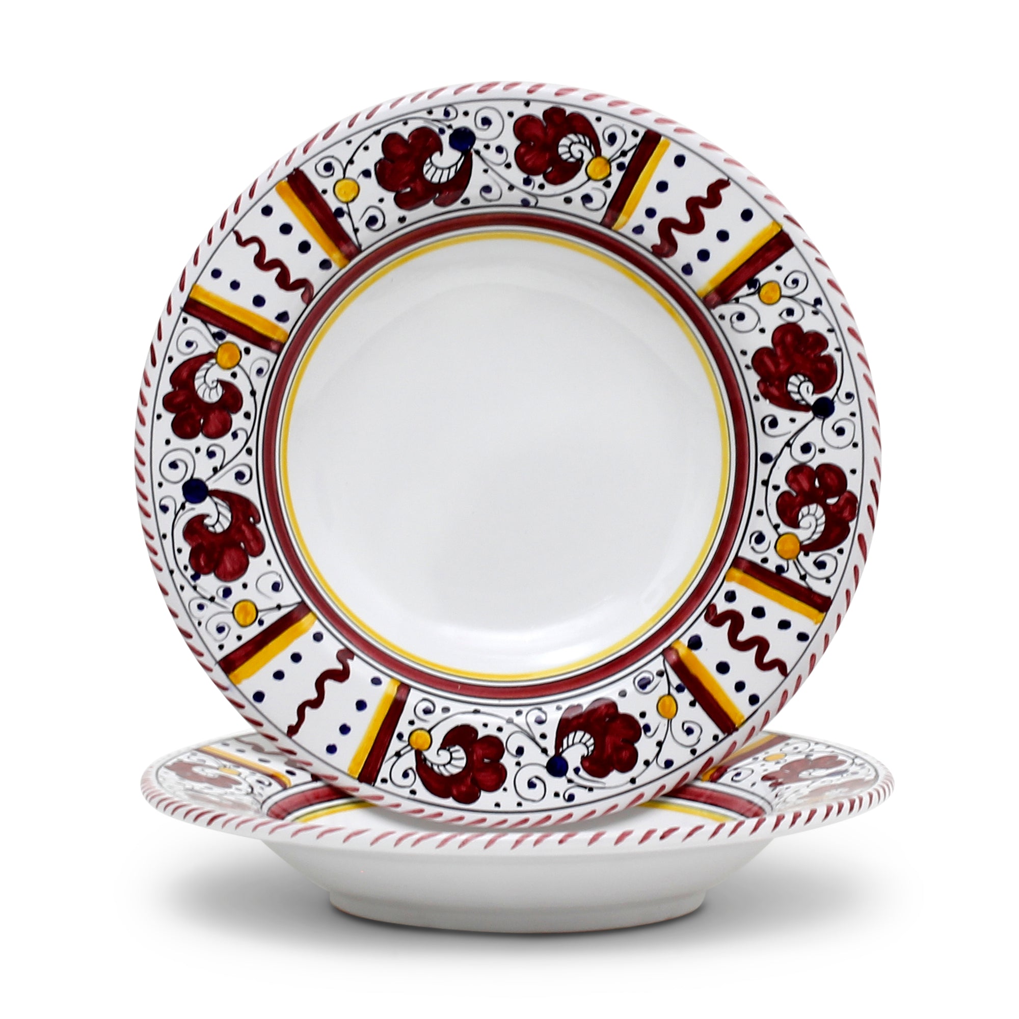 ORVIETO RED ROOSTER: 4 Pieces Place Setting - White center - tops-selection.shop
