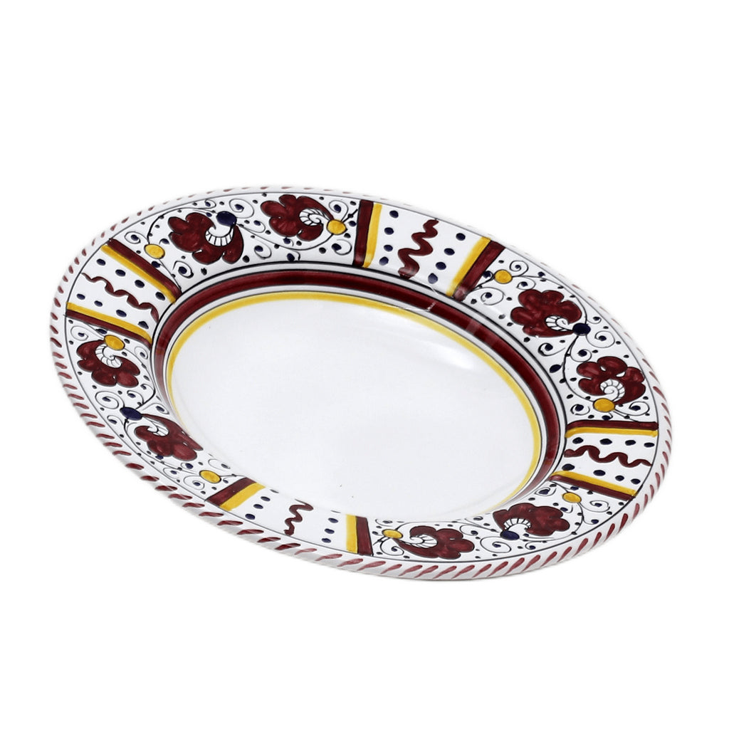 ORVIETO RED ROOSTER: Rim Pasta Soup Bowl (White Center) [STRIPED RIM] - tops-selection.shop