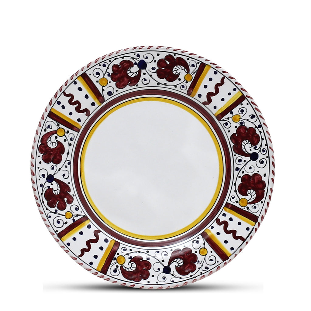 ORVIETO RED ROOSTER: Salad Plate (White Center) [STRIPED RIM] - tops-selection.shop