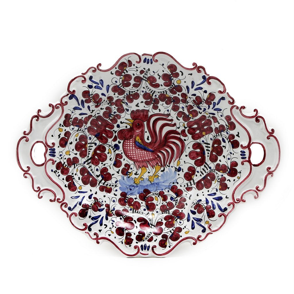 ORVIETO RED ROOSTER: Oval Tray with Handles [R] - tops-selection.shop