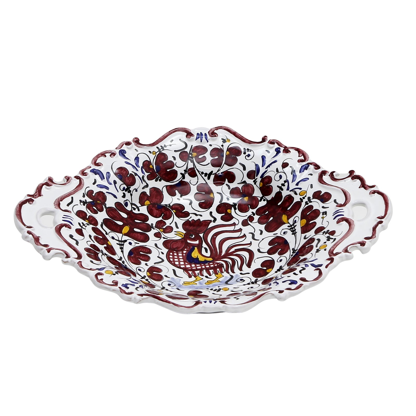 ORVIETO RED ROOSTER: Oval Tray with Handles [R] - tops-selection.shop