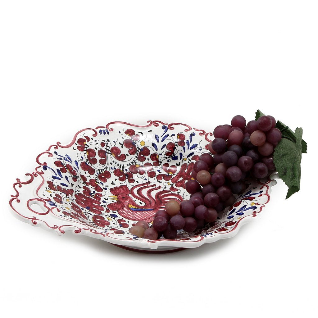 ORVIETO RED ROOSTER: Oval Tray with Handles [R] - tops-selection.shop