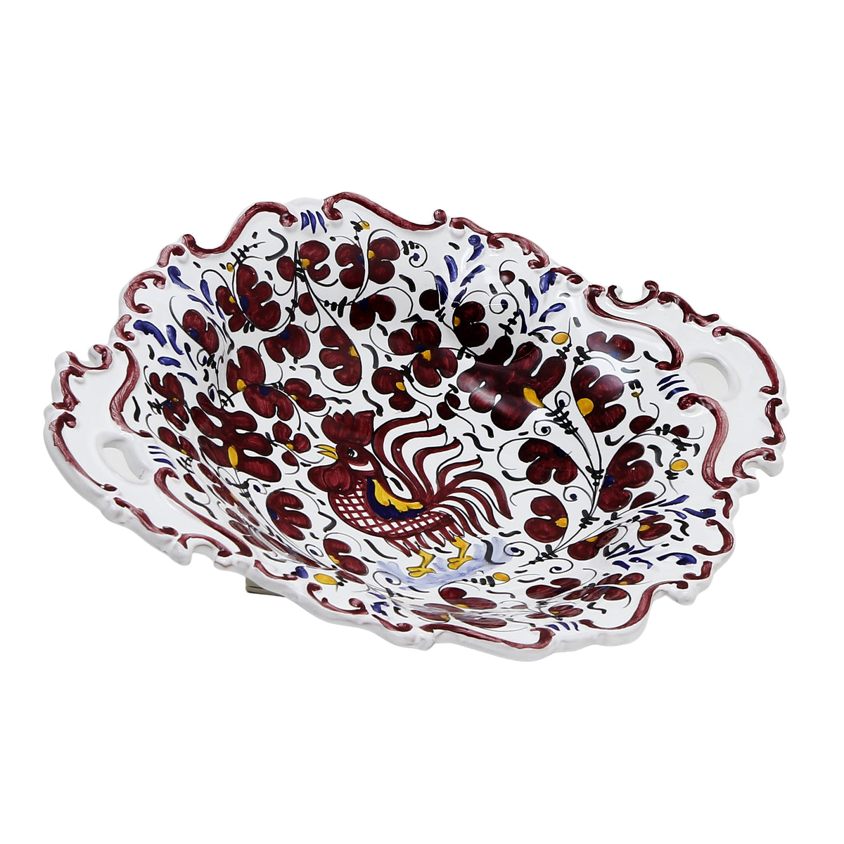 ORVIETO RED ROOSTER: Oval Tray with Handles [R] - tops-selection.shop