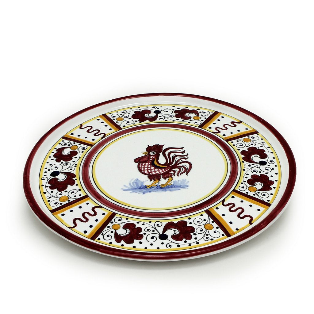 ORVIETO RED ROOSTER: Deruta Pizza Plate - Cake or Cheese Platter. - tops-selection.shop