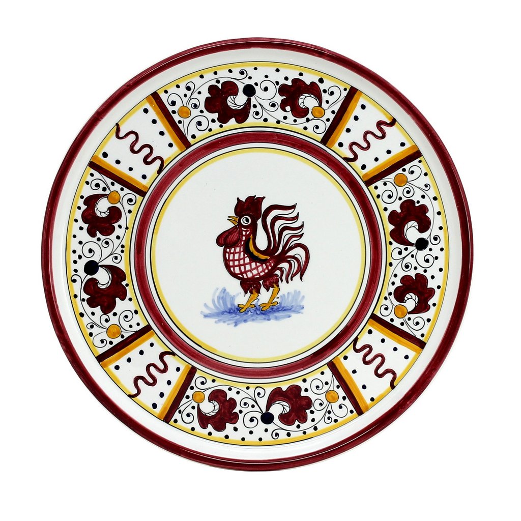 ORVIETO RED ROOSTER: Deruta Pizza Plate - Cake or Cheese Platter. - tops-selection.shop