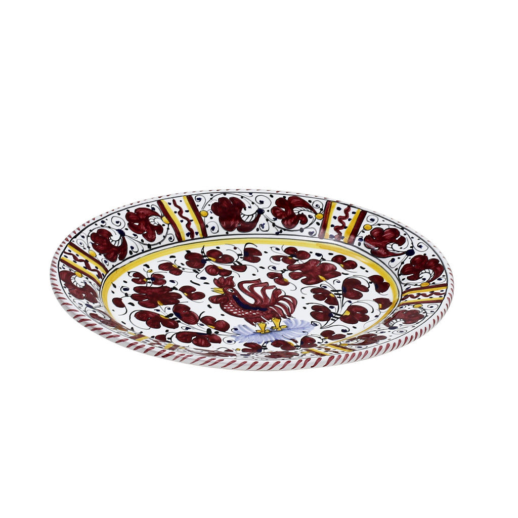 ORVIETO RED ROOSTER: Oval Plate [STRIPED RIM] - tops-selection.shop