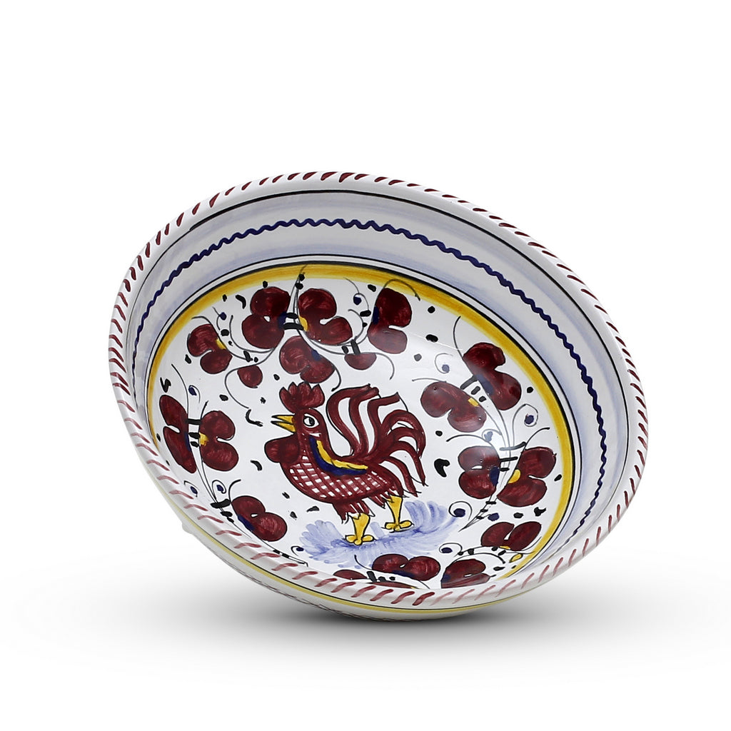ORVIETO RED ROOSTER: Coupe Pasta/Soup Bowl [STRIPED RIM] - tops-selection.shop
