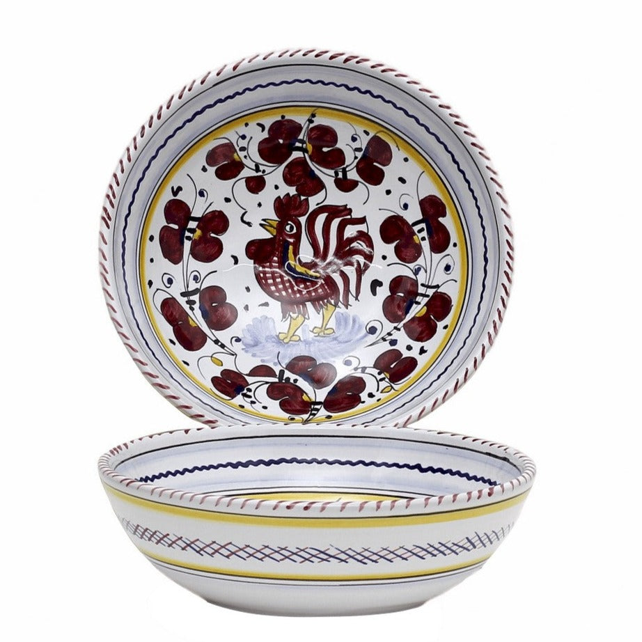 ORVIETO RED ROOSTER: Coupe Pasta/Soup Bowl [STRIPED RIM] - tops-selection.shop