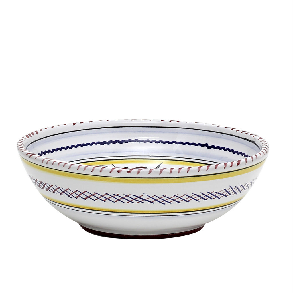 ORVIETO RED ROOSTER: Coupe Pasta/Soup Bowl [STRIPED RIM] - tops-selection.shop