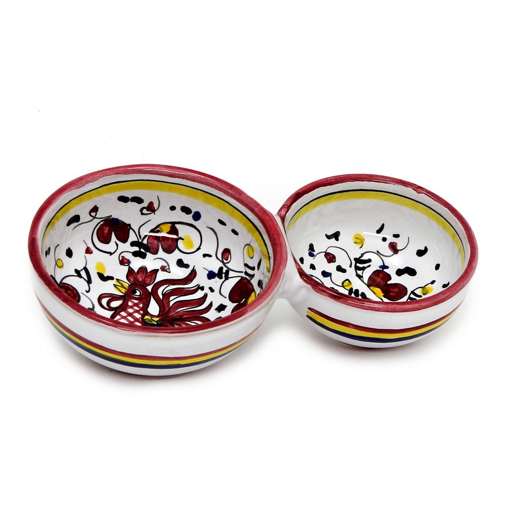ORVIETO RED ROOSTER: Olive Dish Bowl - Relish and Condiments divided bowl [R] - tops-selection.shop
