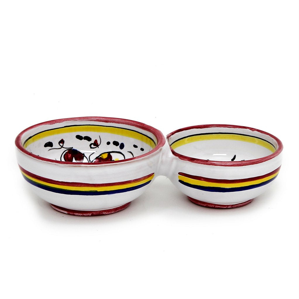 ORVIETO RED ROOSTER: Olive Dish Bowl - Relish and Condiments divided bowl [R] - tops-selection.shop