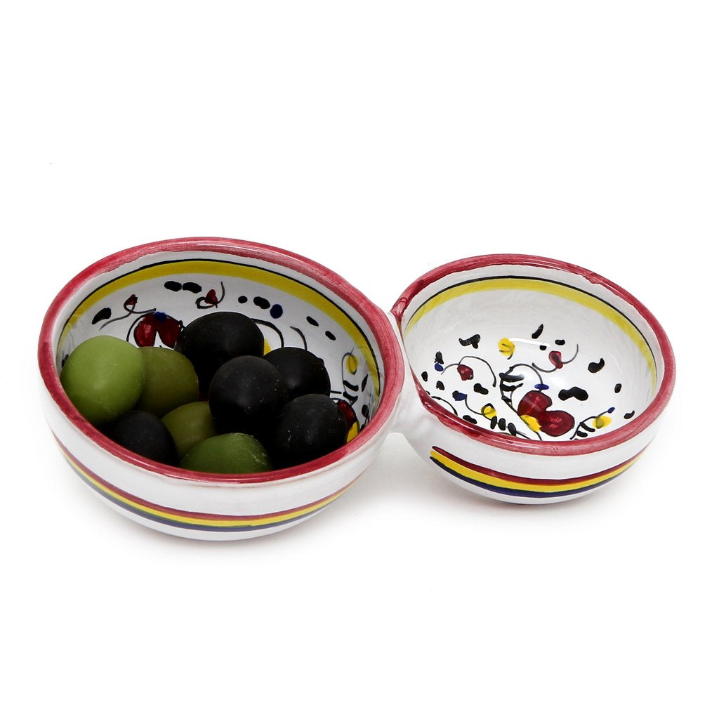 ORVIETO RED ROOSTER: Olive Dish Bowl - Relish and Condiments divided bowl [R] - tops-selection.shop