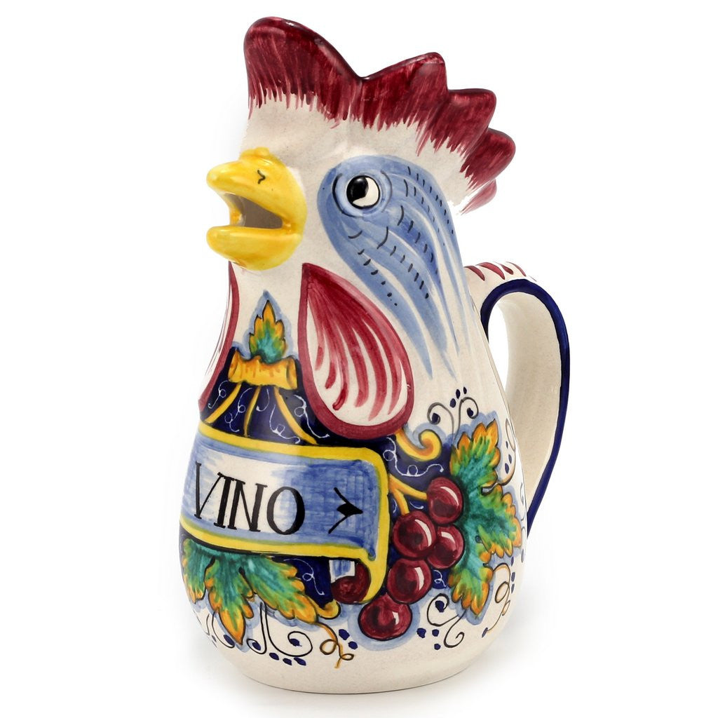 IN VINO VERITAS: Traditional Italian Rooster of Fortune Wine Pitcher (Large=1.5 Liter 50 Oz) - tops-selection.shop