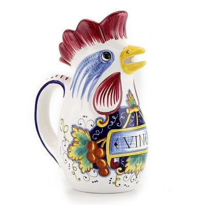 IN VINO VERITAS: Traditional Italian Rooster of Fortune Wine Pitcher (Large=1.5 Liter 50 Oz) - tops-selection.shop