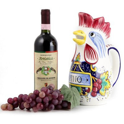 IN VINO VERITAS: Traditional Italian Rooster of Fortune Wine Pitcher (Large=1.5 Liter 50 Oz) - tops-selection.shop