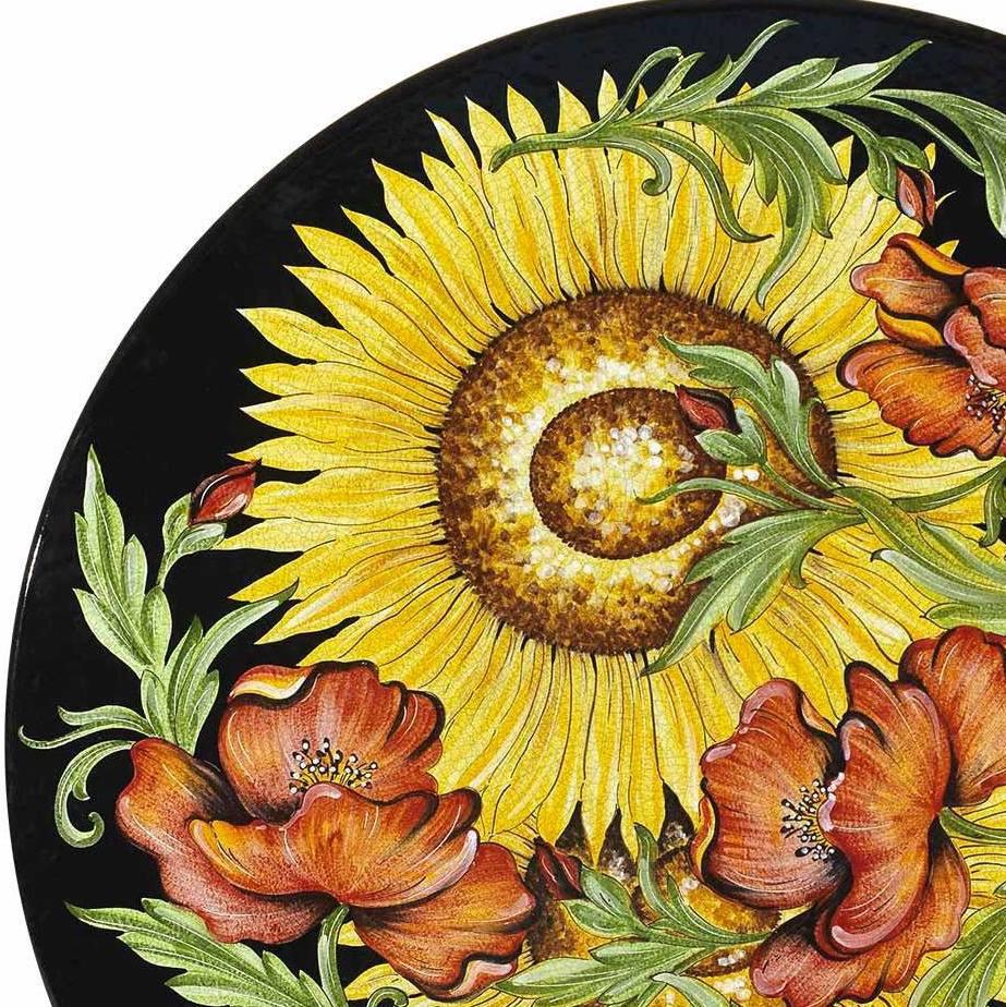 CERAMIC STONE TABLE + IRON BASE: ROVIGNO Design^ - Hand Painted in Deruta, Italy. - tops-selection.shop