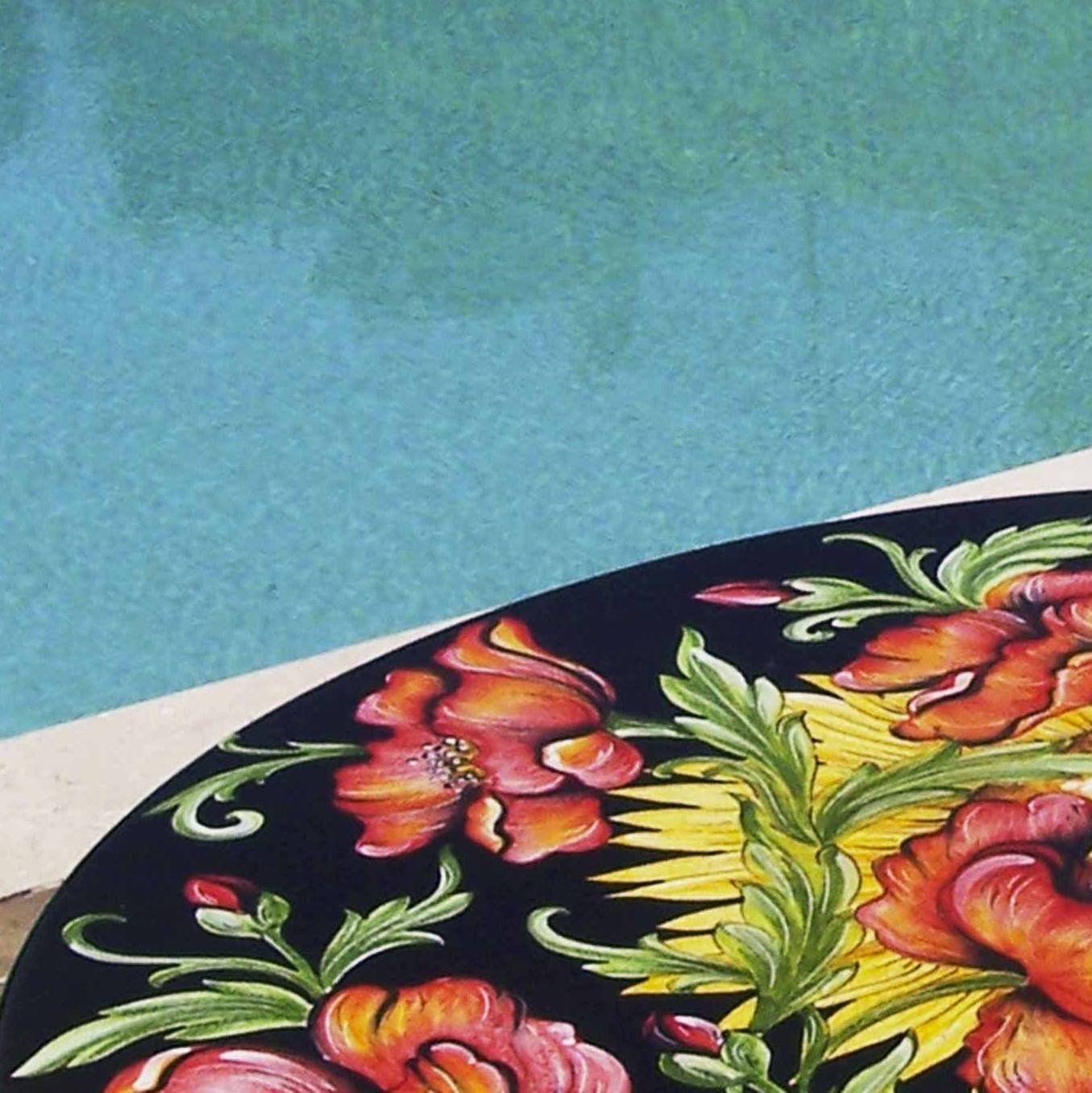 CERAMIC STONE TABLE + IRON BASE: ROVIGNO Design^ - Hand Painted in Deruta, Italy. - tops-selection.shop