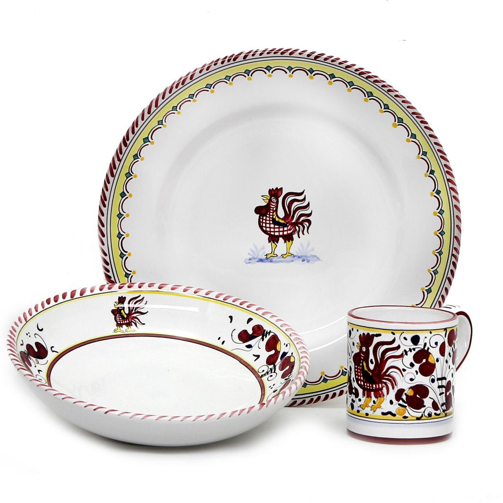 ORVIETO RED ROOSTER: 3 Pieces Place Setting - tops-selection.shop