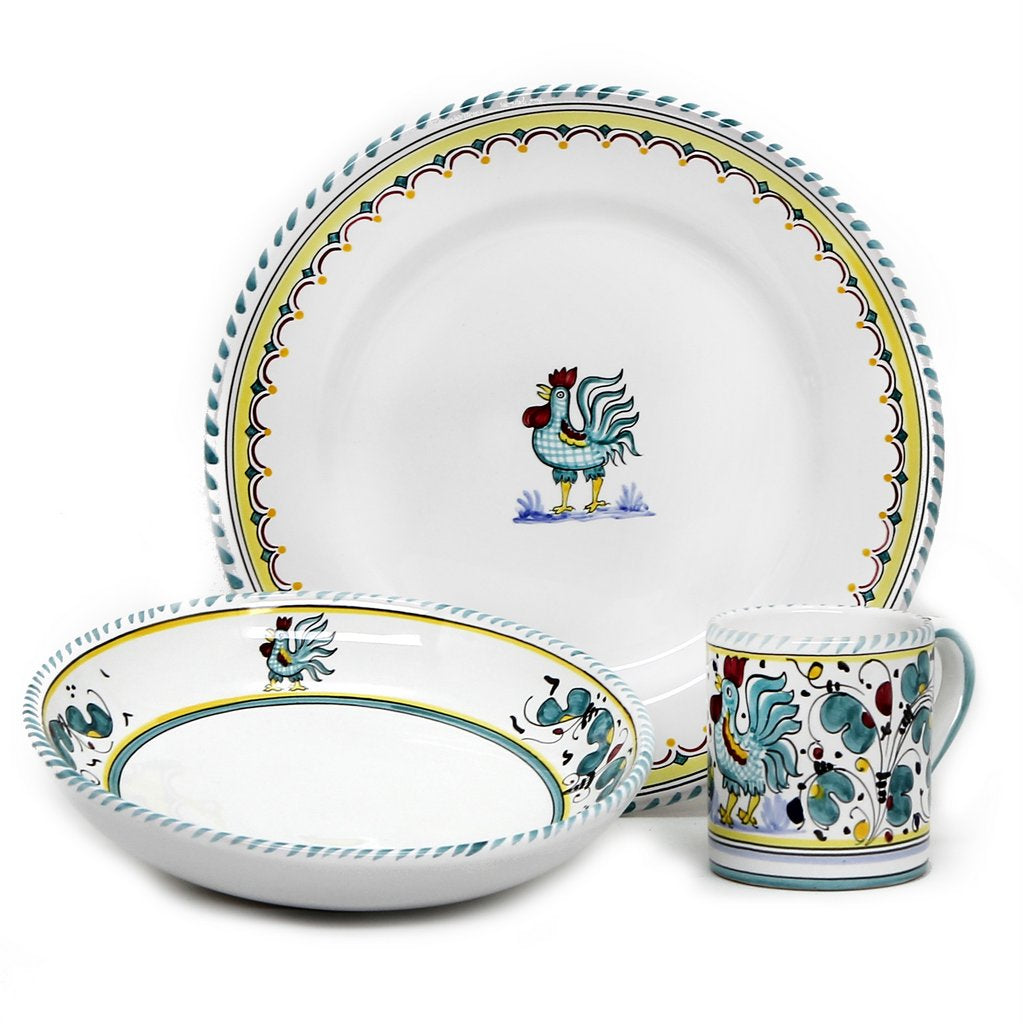 ORVIETO GREEN ROOSTER: 3 Pieces Place Setting - tops-selection.shop