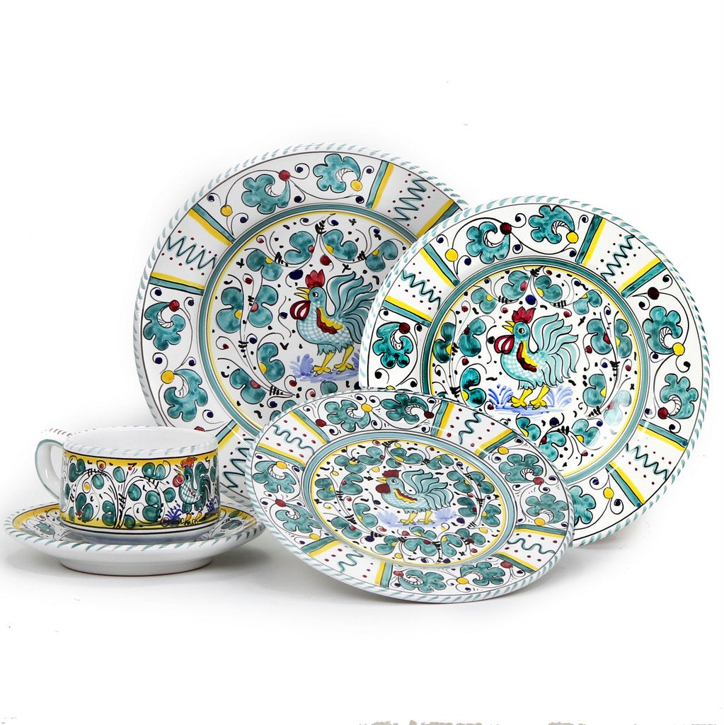 ORVIETO GREEN ROOSTER: 5 Pieces Place Setting - tops-selection.shop