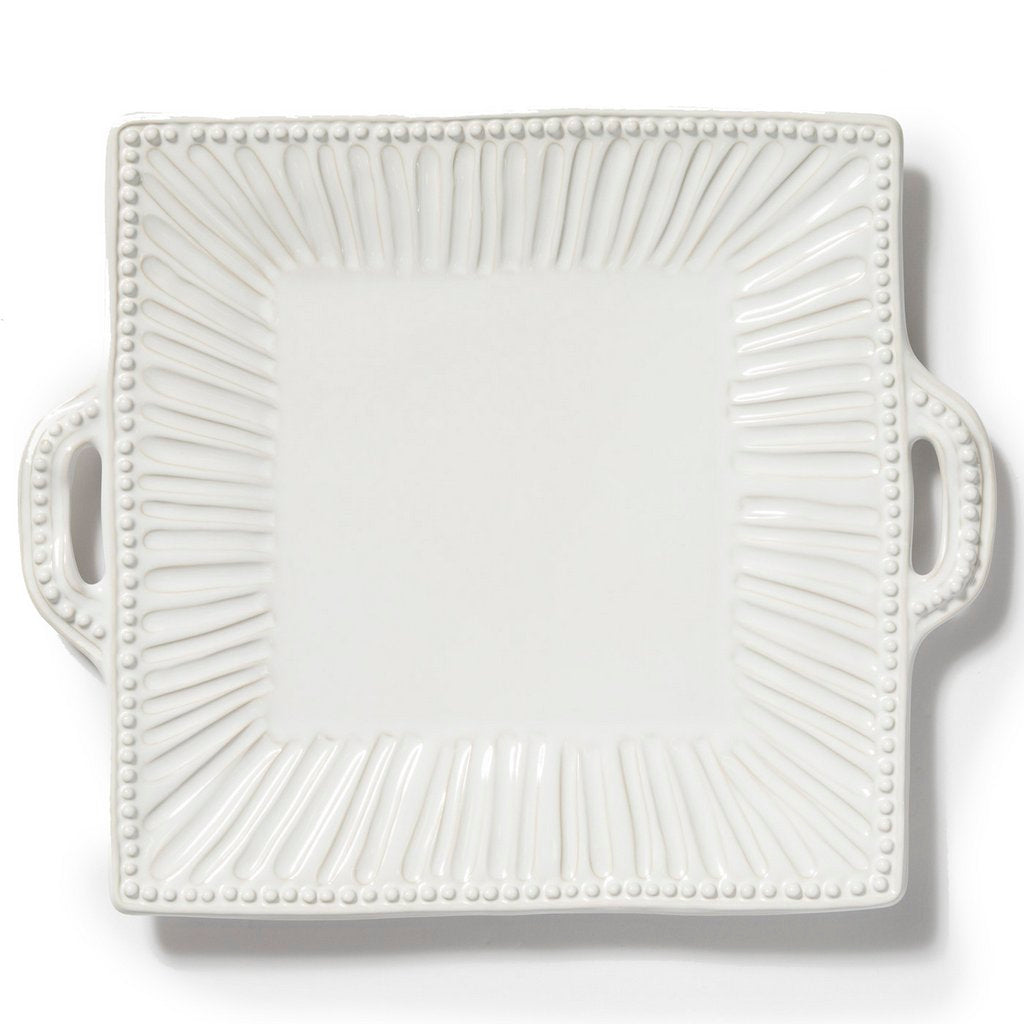 VIETRI: Incanto Stone White Stripe Square Handled Platter Tray - tops-selection.shop
