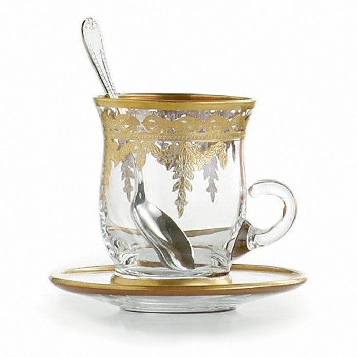 ARTE ITALICA: Vetro Gold Cup &amp; Saucer, with Spoon - tops-selection.shop