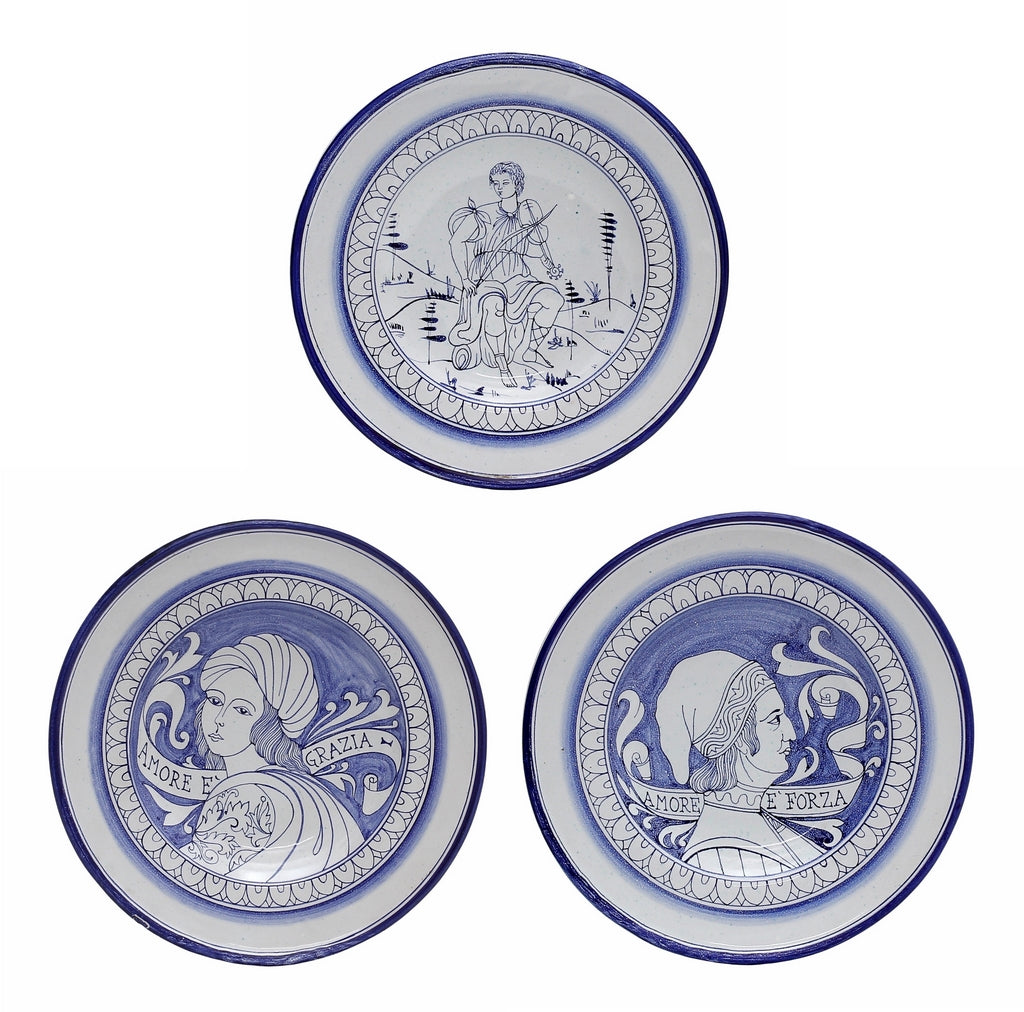 MONOTTI DERUTA: Amore Wall Plates with Noblewomen by the renowned Deruta artistic Claudio Monotti - (SET OF THREE) - tops-selection.shop