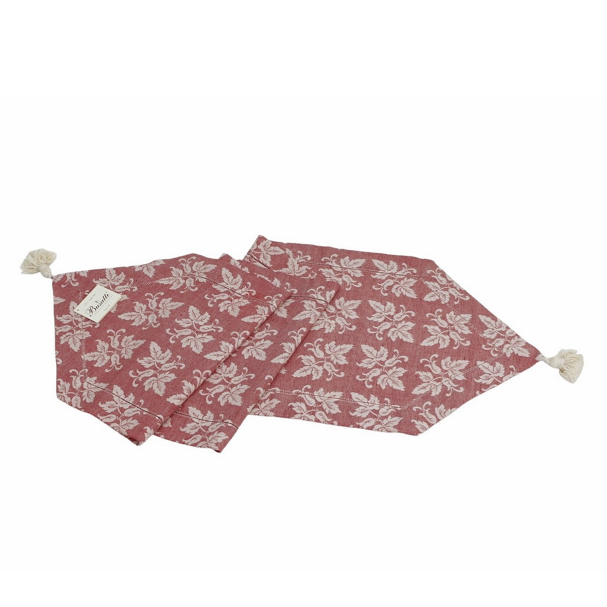 BUSATTI: Runner with tassels (60% Linen and 40% Cotton) BURGUNDY RED (Reversible two tones) - tops-selection.shop