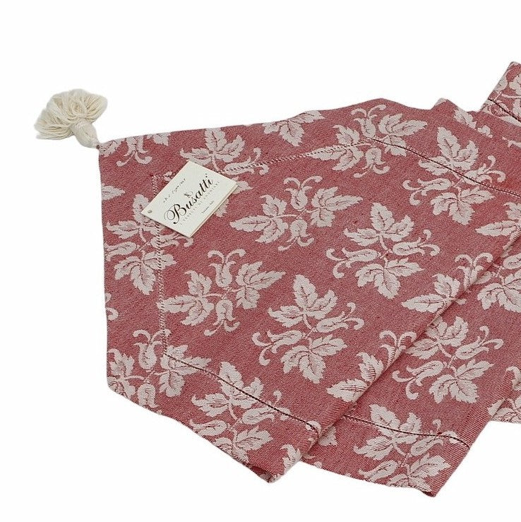 BUSATTI: Runner with tassels (60% Linen and 40% Cotton) BURGUNDY RED (Reversible two tones) - tops-selection.shop