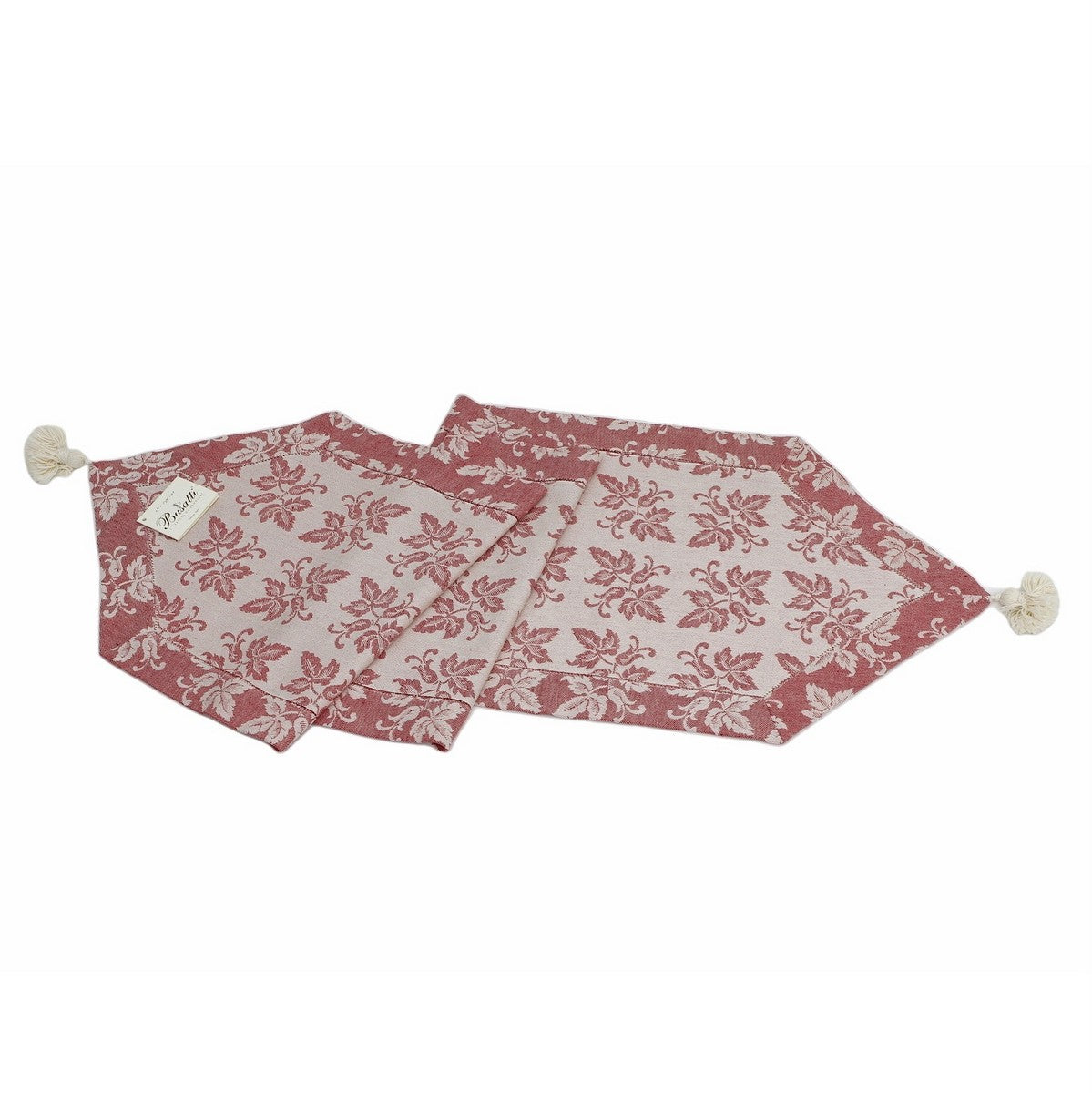 BUSATTI: Runner with tassels (60% Linen and 40% Cotton) BURGUNDY RED (Reversible two tones) - tops-selection.shop