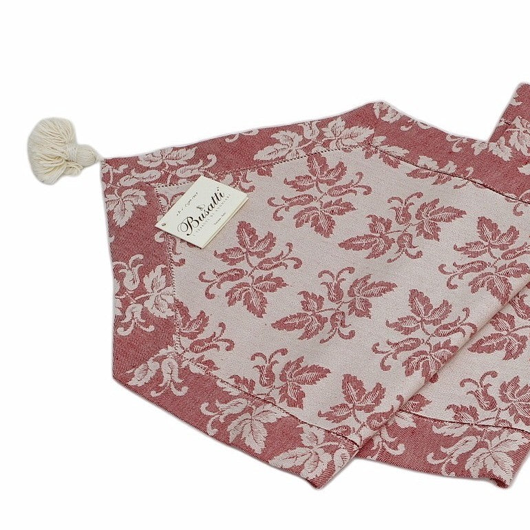 BUSATTI: Runner with tassels (60% Linen and 40% Cotton) BURGUNDY RED (Reversible two tones) - tops-selection.shop