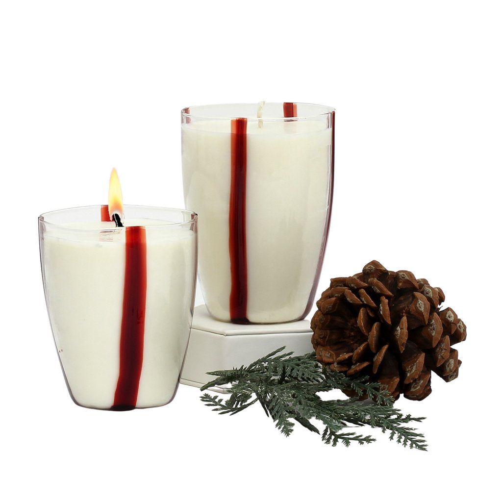 CRYSTAL CANDLES: Striped Red Glass Candles Set - Mouth Blown in Italy - tops-selection.shop