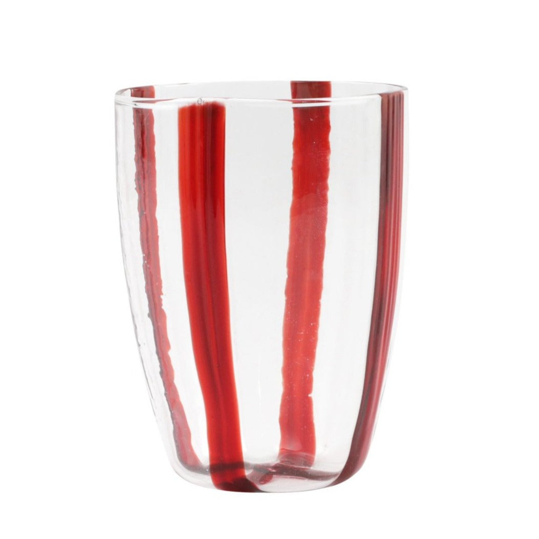 CRYSTAL CANDLES: Striped Red Glass Candles Set - Mouth Blown in Italy - tops-selection.shop