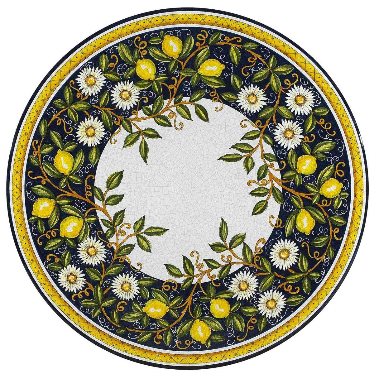 CERAMIC STONE TABLE + IRON BASE: SALERNO Design^ - Hand Painted in Deruta, Italy. - tops-selection.shop