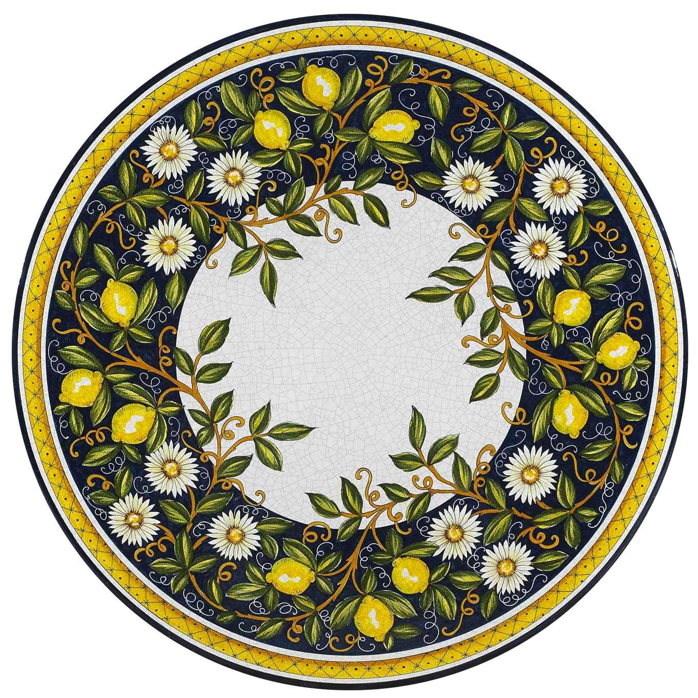 CERAMIC STONE TABLE + IRON BASE: SALERNO Design^ - Hand Painted in Deruta, Italy. - tops-selection.shop