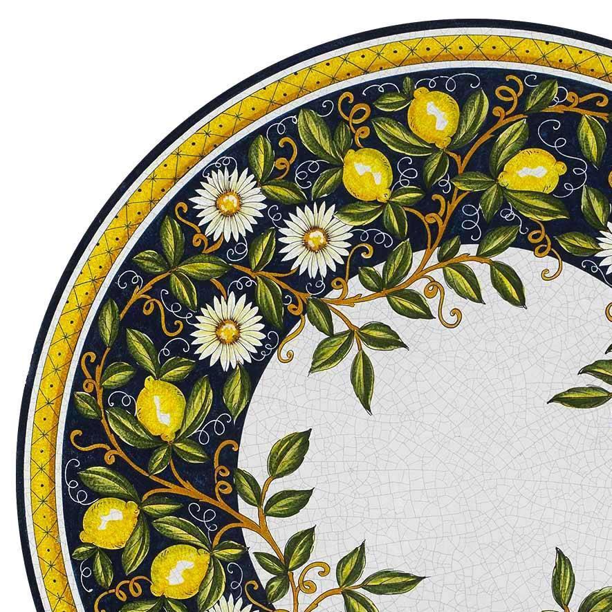 CERAMIC STONE TABLE + IRON BASE: SALERNO Design^ - Hand Painted in Deruta, Italy. - tops-selection.shop